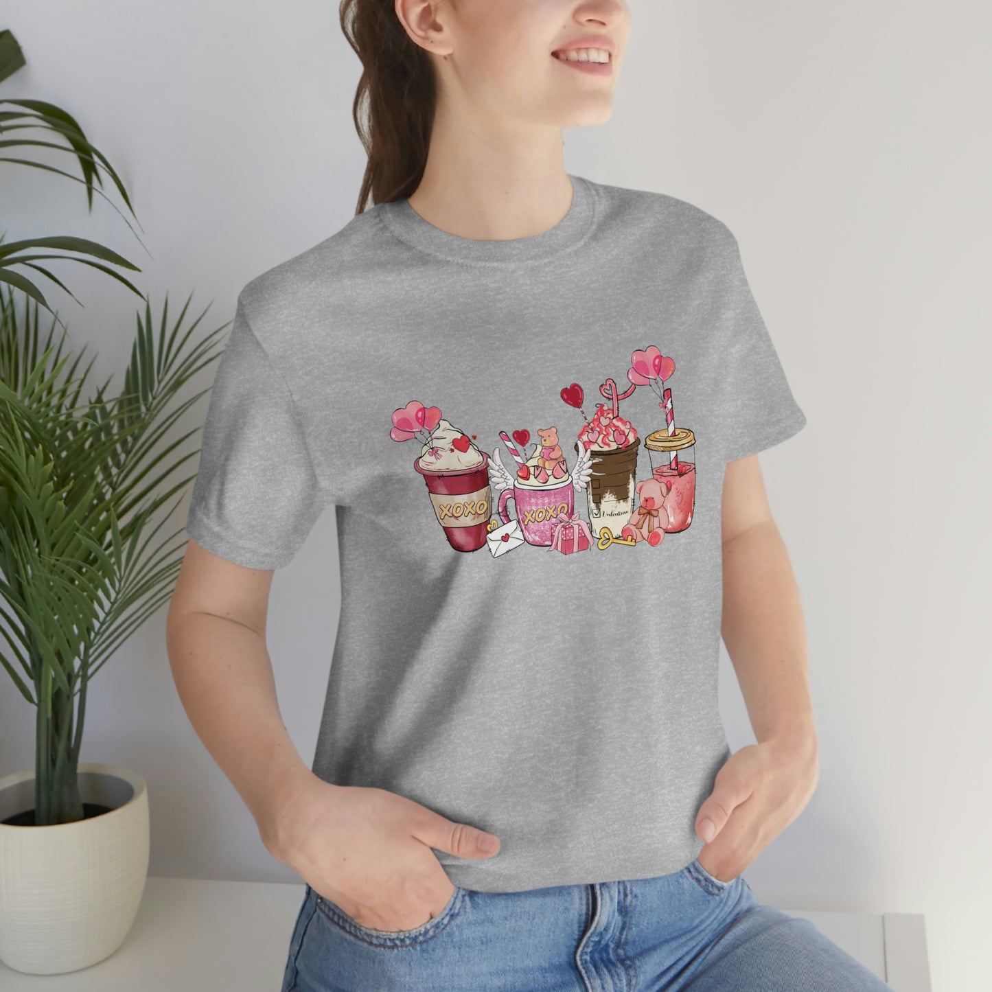 Pink Drink Coffee Cup XOXO Tee Shirt, Valentines Love Coffee Shirt, Coffee Lover Vday Shirt