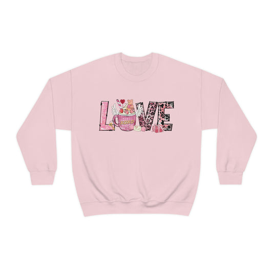 Leopard Valentines LOVE XOXO Crew Neck Sweatshirt