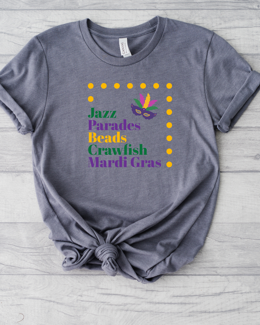 Mardi Gras Jazz Parades Beads Crawfish TShirt